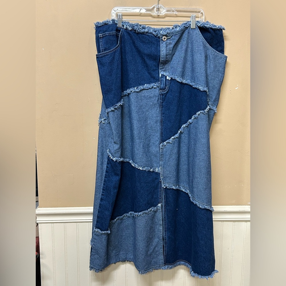 Sunshine Apparel Patchwork Denim Jean Maxi Skirt Plus Size 20W Modest